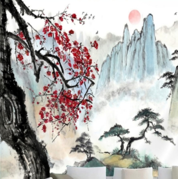 XL Japanese Mountain Scenery Cherry Trees Wall Tapestry Asian Nature Big Art New - Picture 7 of 8